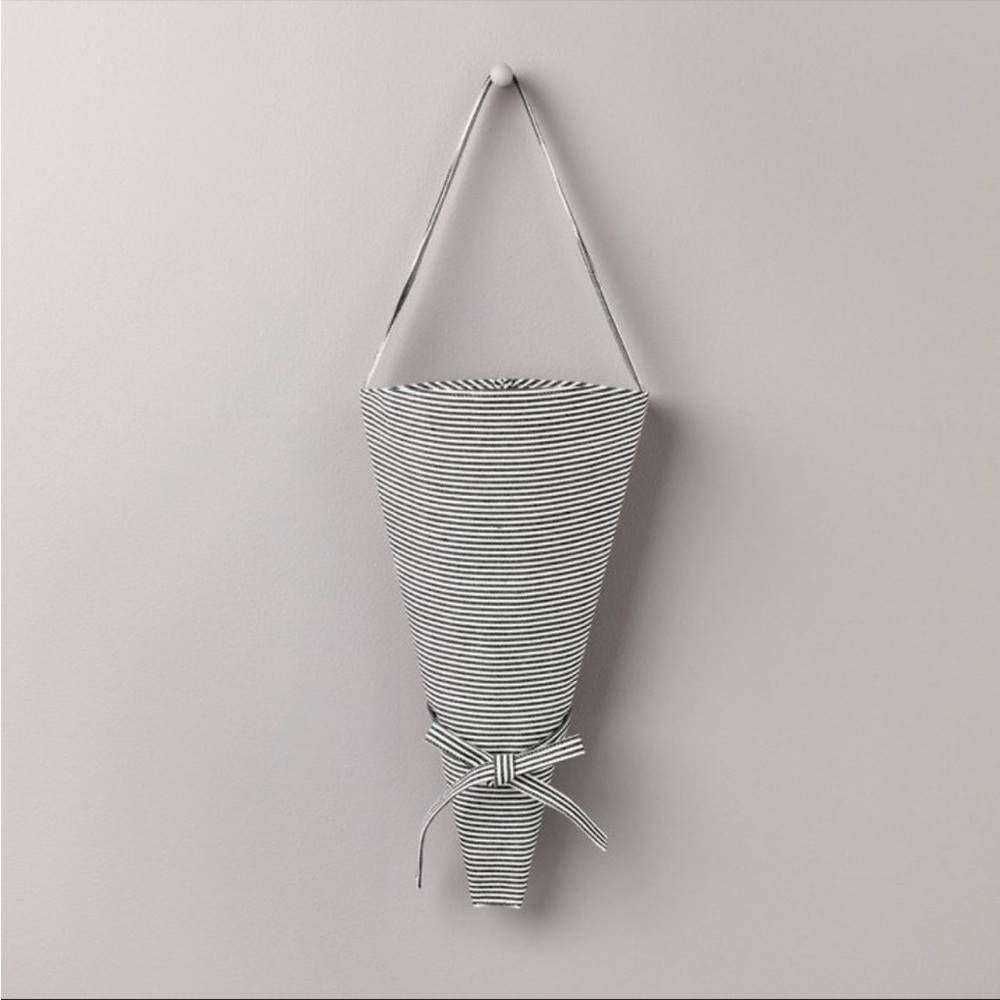 Hearth & Hand Conical Striped Fabric Flower Market Tote Gray/Cream NWT